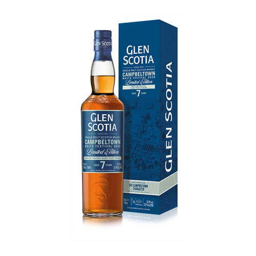 Glen Scotia Single Malt 7 years old, Festival Bottling 2026, medium peated Ruby Port Finish in Box
